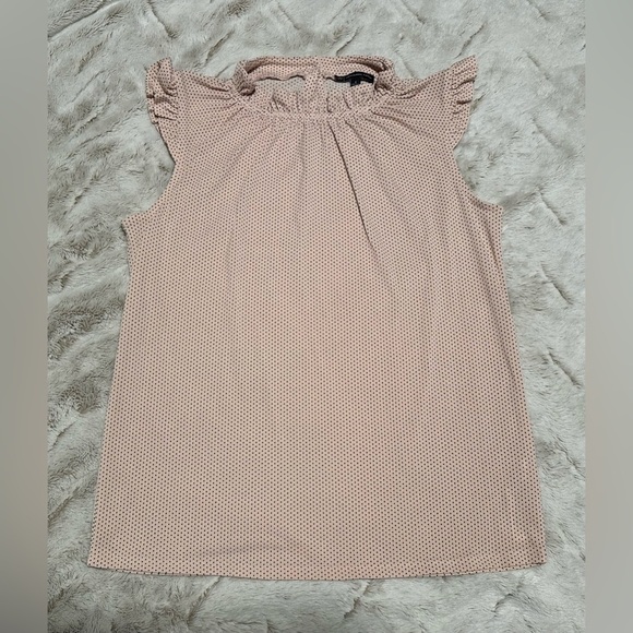 Adrianna Papell Lightweight Dotted Polka Dot High Neck Ruffles Blouse - Picture 2 of 9